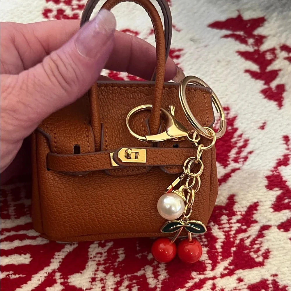 Hermes Brown Key Holder with Cherry Charm - Picture 1 of 1